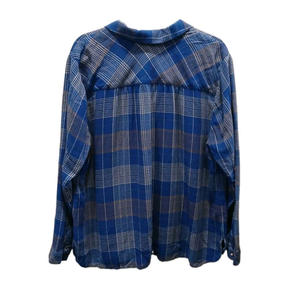 J Jill Womens XL Tunic Top Shirt Blue Plaid Henley Popover Long Sleeve Casual - Picture 6 of 13